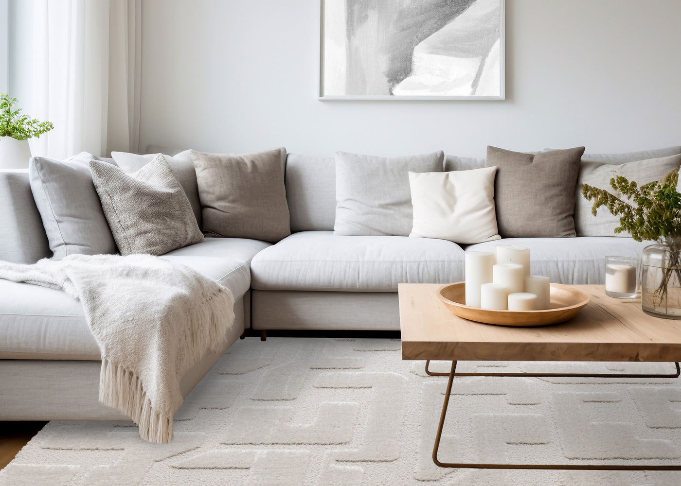 Luxury Plush Textured Shapes Area Rug - Cream - 5' X 8'