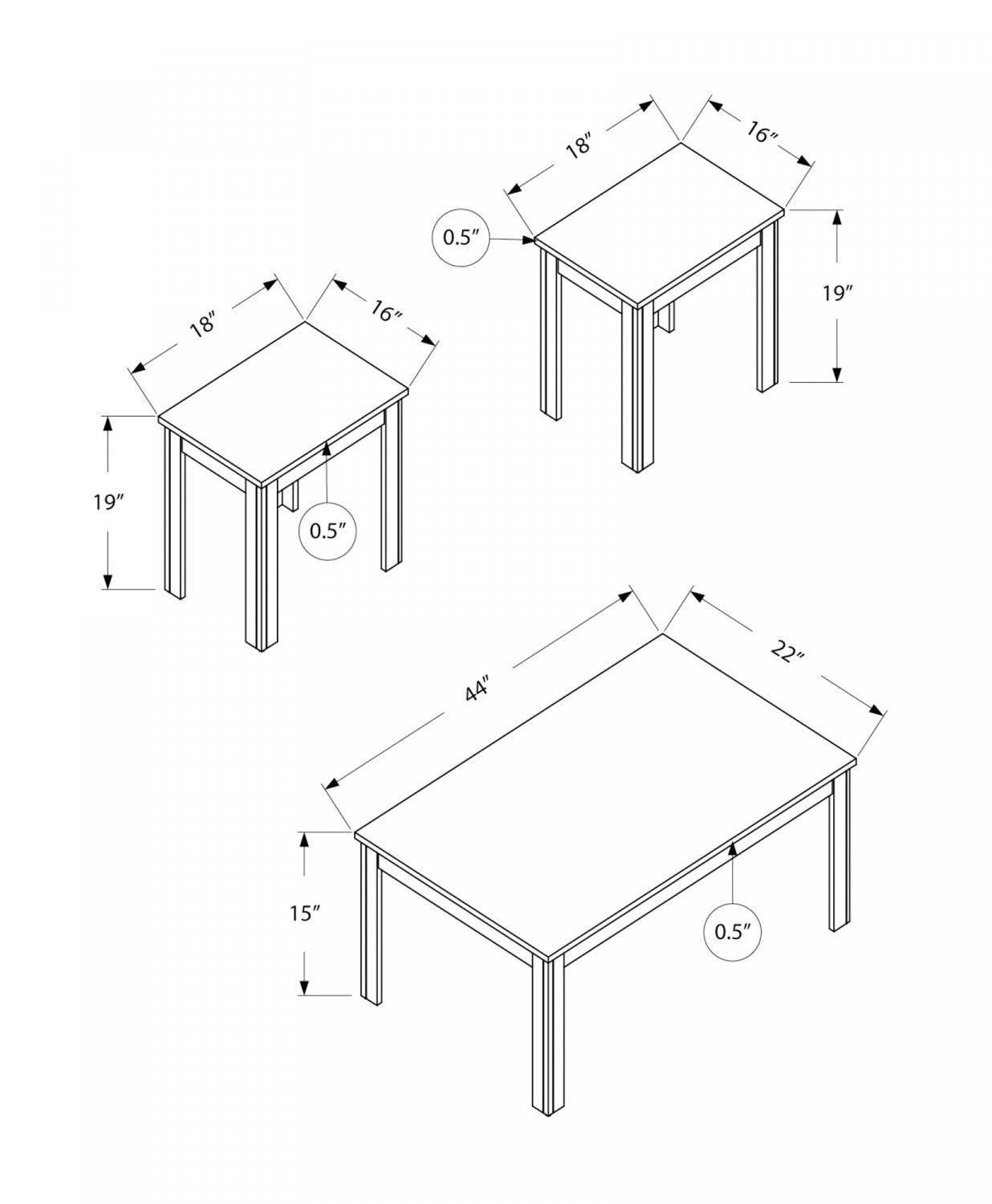 Zoey 3-piece Coffee Table Set - Taupe