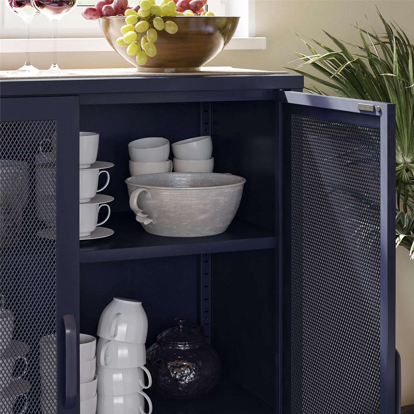 Channing 2 Door Storage Cabinet with Mesh Metal - Navy