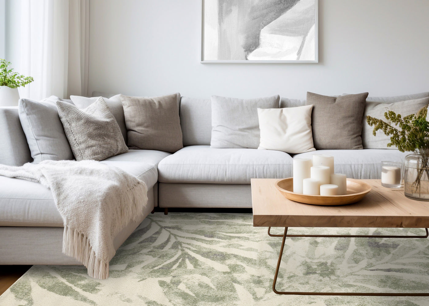 Elise Contemporary Botanical Area Rug - Cream Green - 8' X 11'