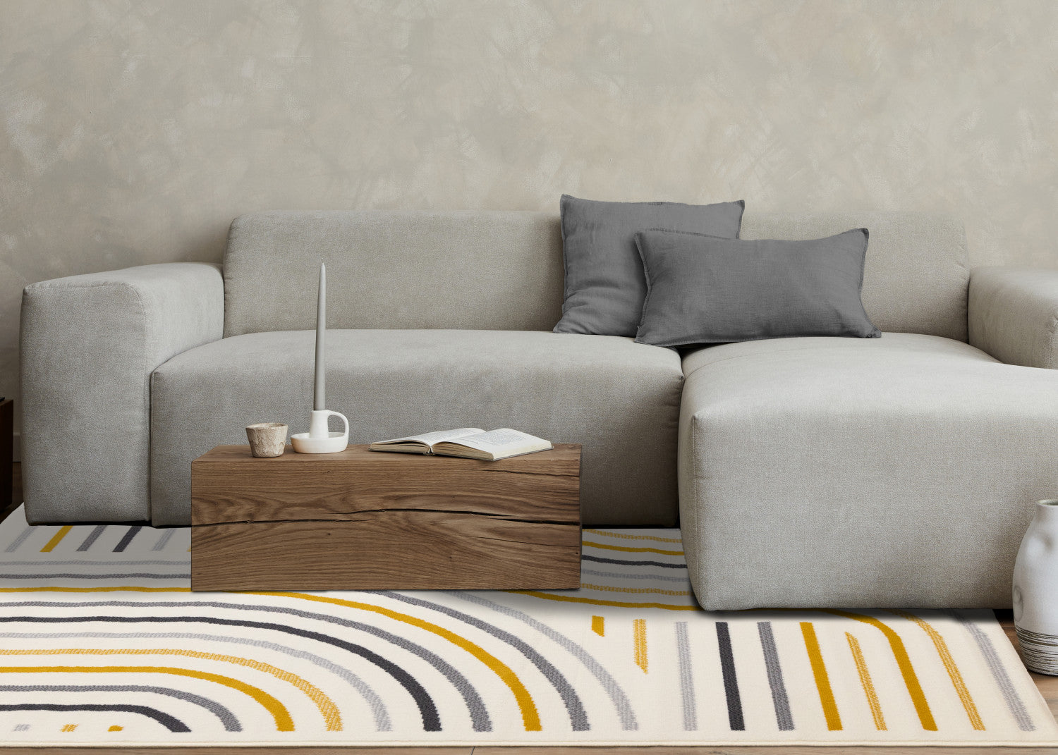 Functional Modern Curves Area Rug - Cream Yellow - 7' X 10'