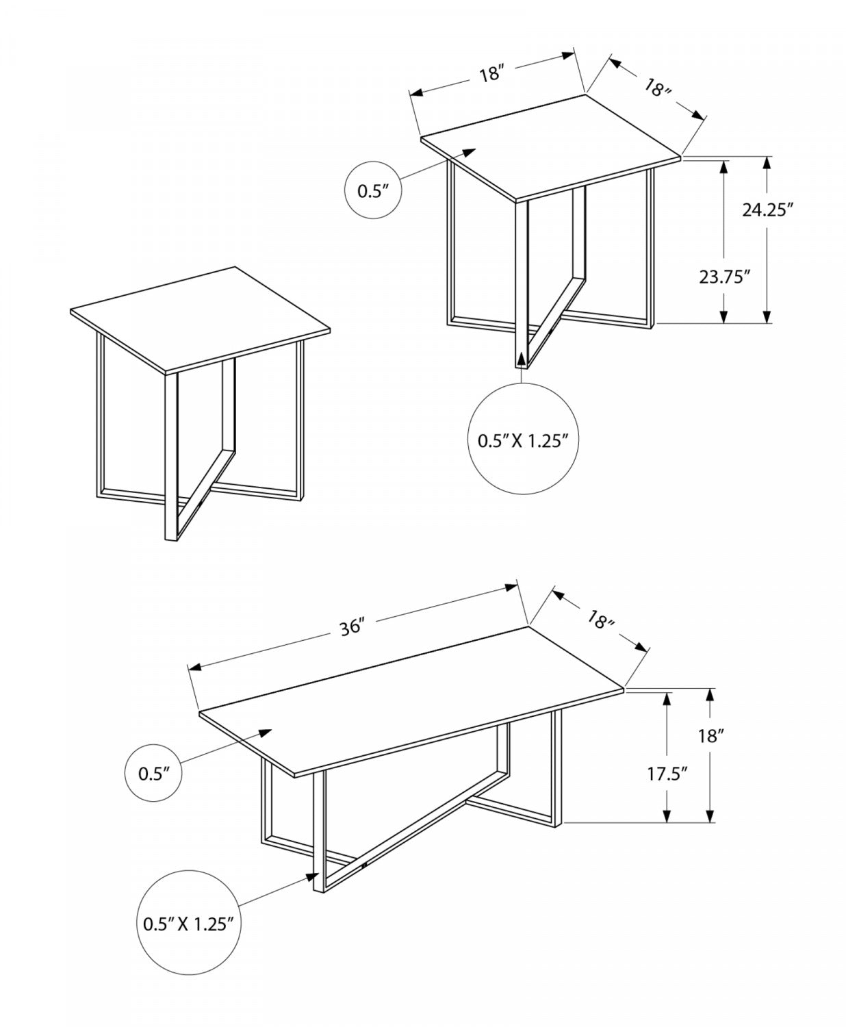 Valencia 3-piece Coffee Table Set - Black, Brown