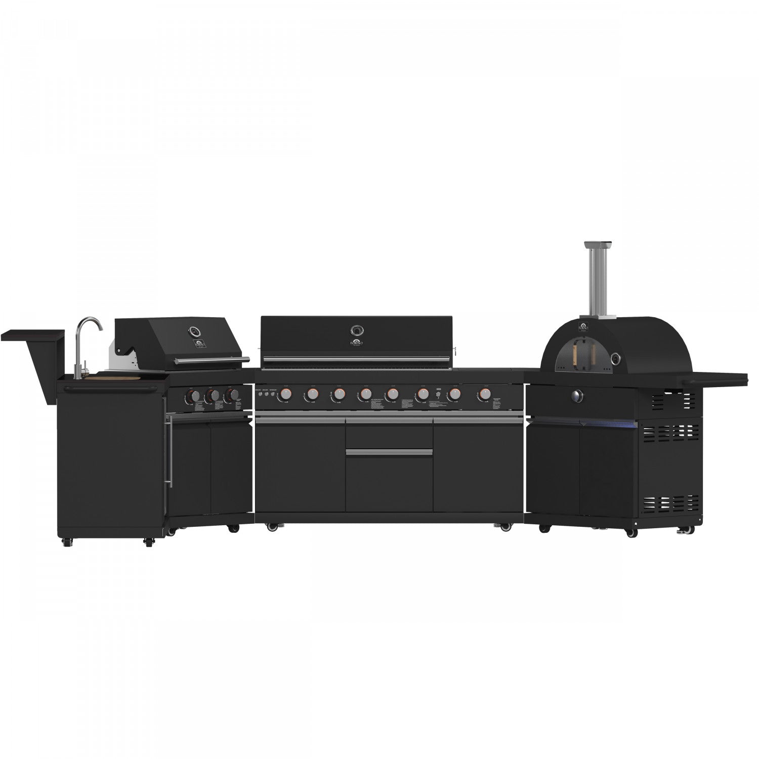 Forno All'Aperto Black Countertop Outdoor Kitchen with 86,600 BTU BBQ, 24" Plancha and 18" Pizza Oven - FODKT2568BLK