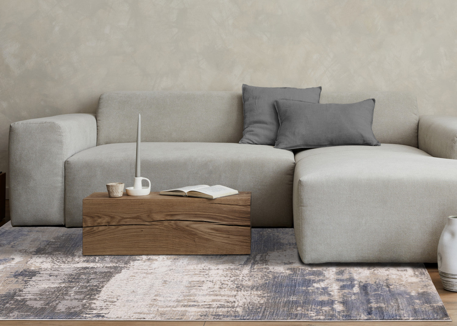 Logan Casual Contemporary Area Rug - 5' X 8' - Cream/Blue/Grey