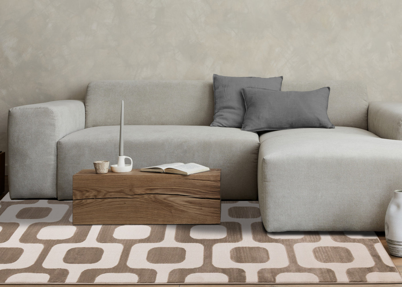 Logan Modern Vintage Area Rug - Brown Cream - 7' X 10'