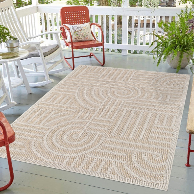 Assia Curves Outdoor Rug - 5' x 7' - Beige