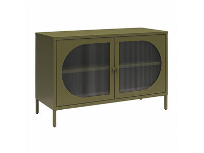 Luna Wide 2-Door Accent Cabinet with Fluted Glass - Olive Green