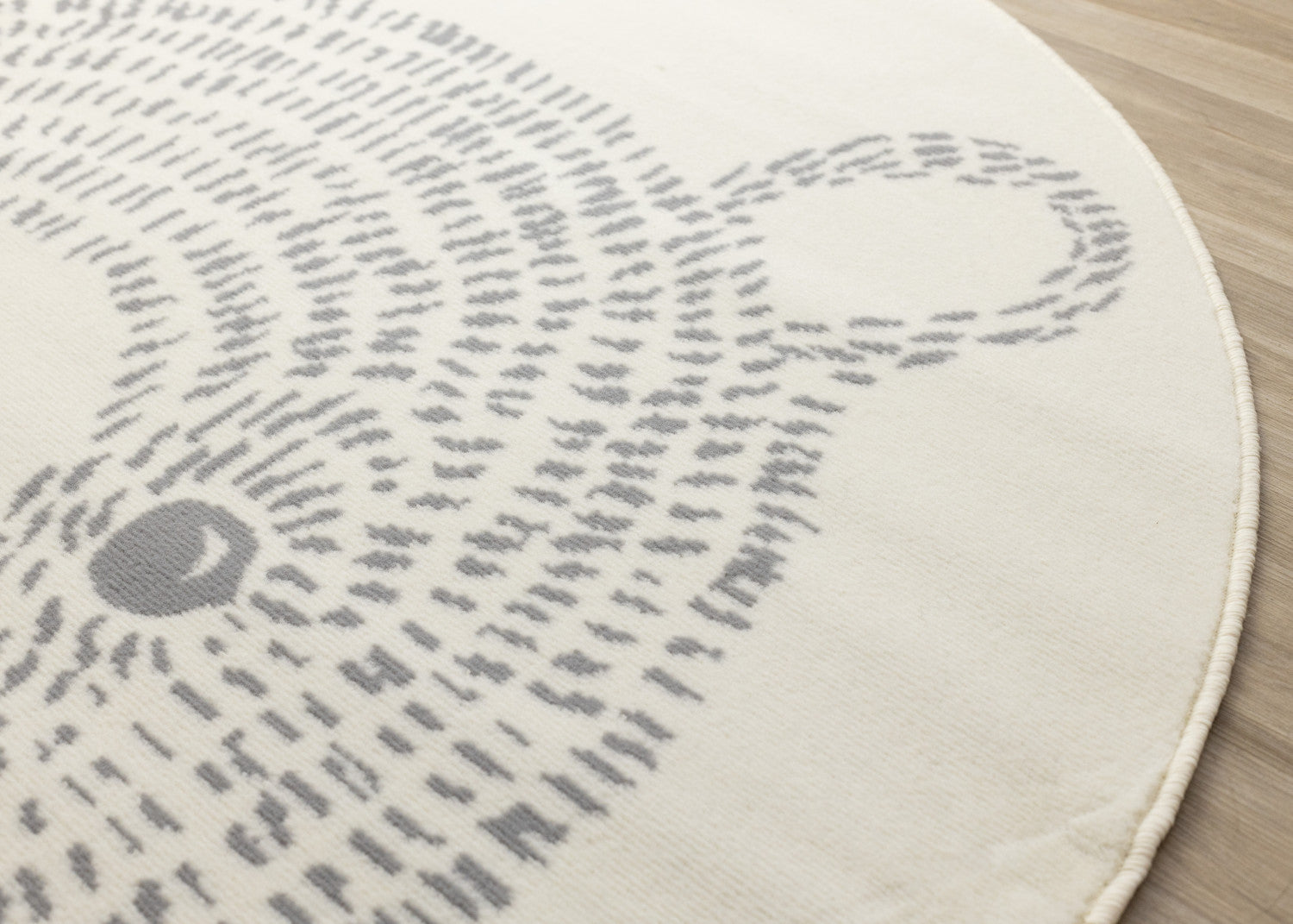 Kids Teddy Bear Area Rug - Cream Grey - 5' X 5' Round