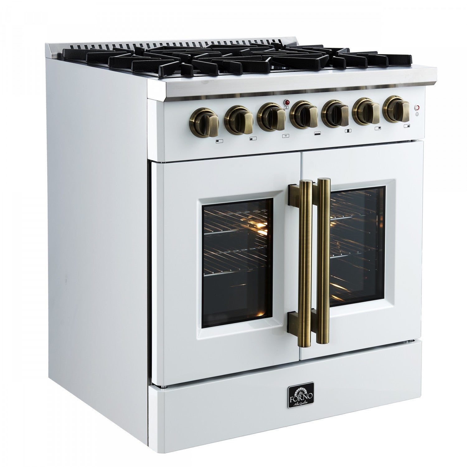 Forno Galiano 30" White French Door Dual Fuel Range With True Convection (4.32 Cu. Ft.) - FFSGS6356-30WHT