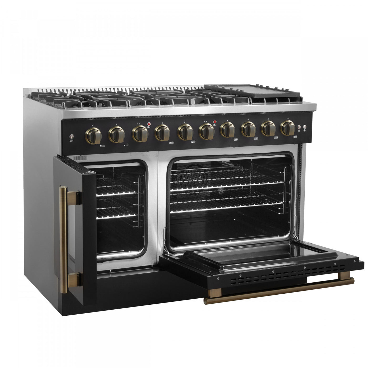 Forno Galiano 48" Black Freestanding French Door Double Oven Gas Range (6.58 Cu. Ft.) - FFSGS6444-48BLK