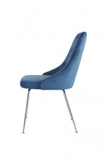 Peacock Velvet Dining Chair - Blue/Chrome - Set of Two
