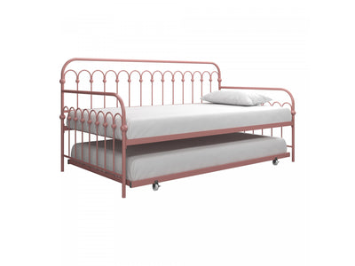 Novogratz Bright Pop Metal Twin Daybed with Trundle - Dusty Rose