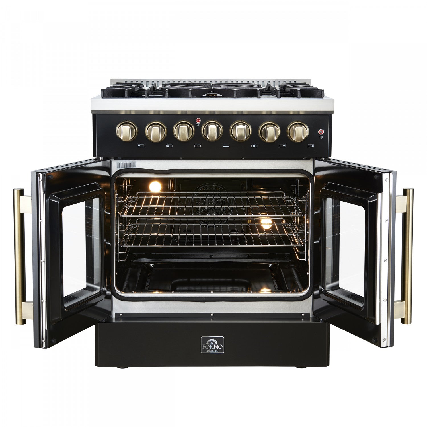 Forno Galiano 30" Black French Door Dual Fuel Range with True Convection (4.32 Cu. Ft.) - FFSGS6356-30BLK