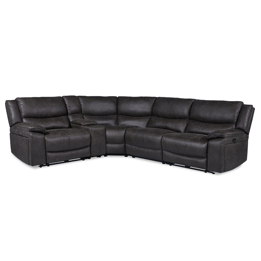 Weston 5Piece Power Reclining Sectional with Console Granite Leon's