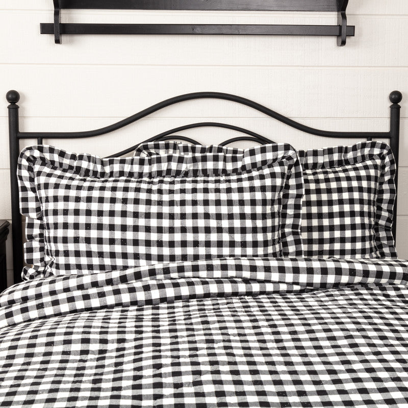 Selena III Ruffled King Sham - Black Check
