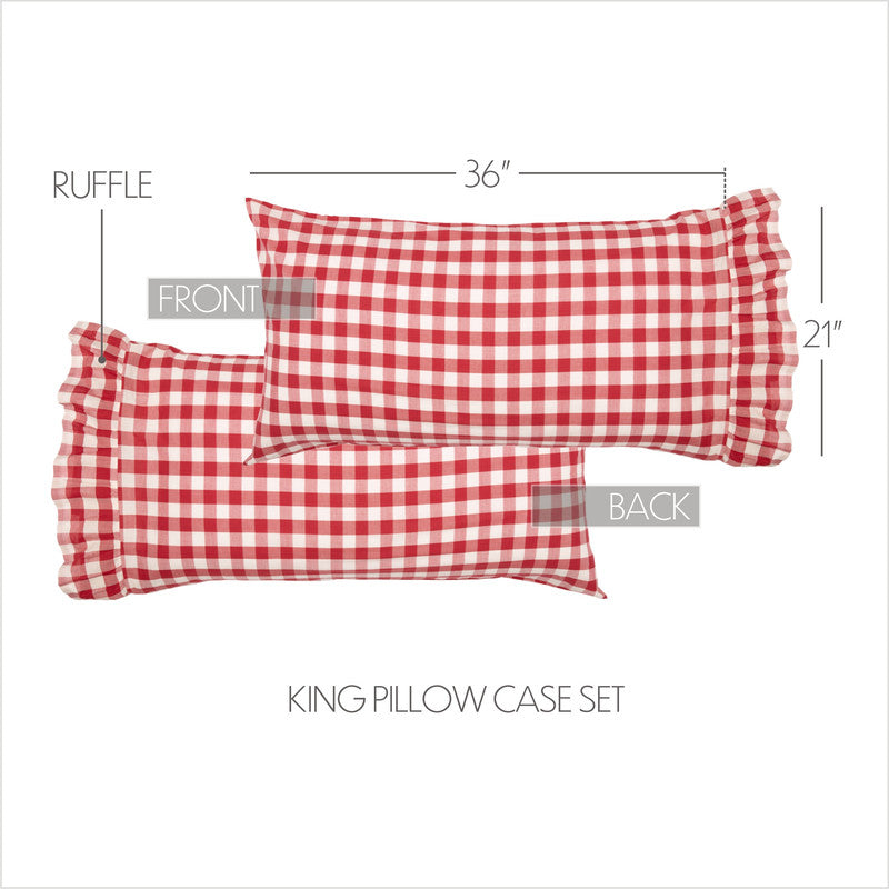 Selena III King Pillow Case - Red Check - Set of 2