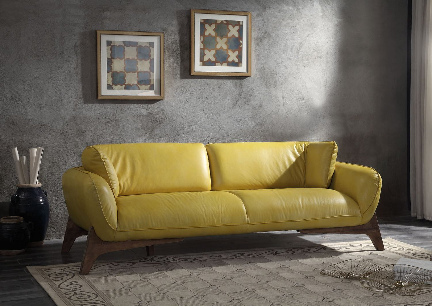 Barbon Leather Sofa - Mustard Yellow