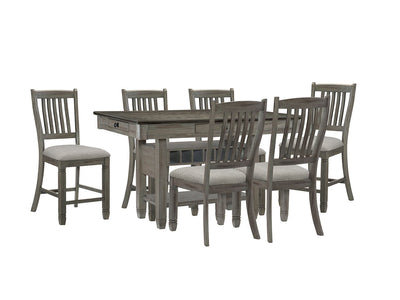 Harold 7-Piece Counter Height Dining Set - Grey, Antique