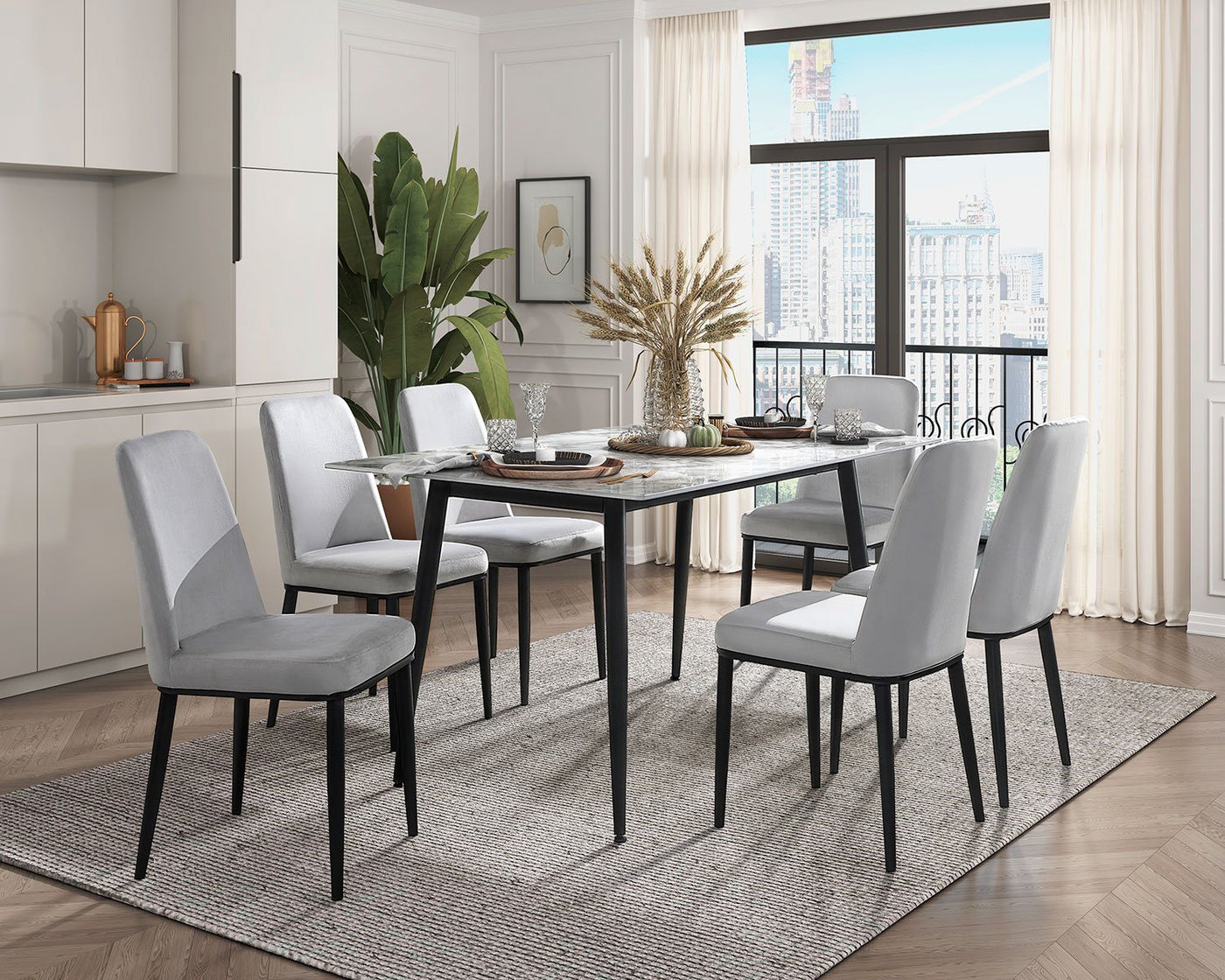 Emberly Sintered Stone Dining Table Grey, Black Leon's