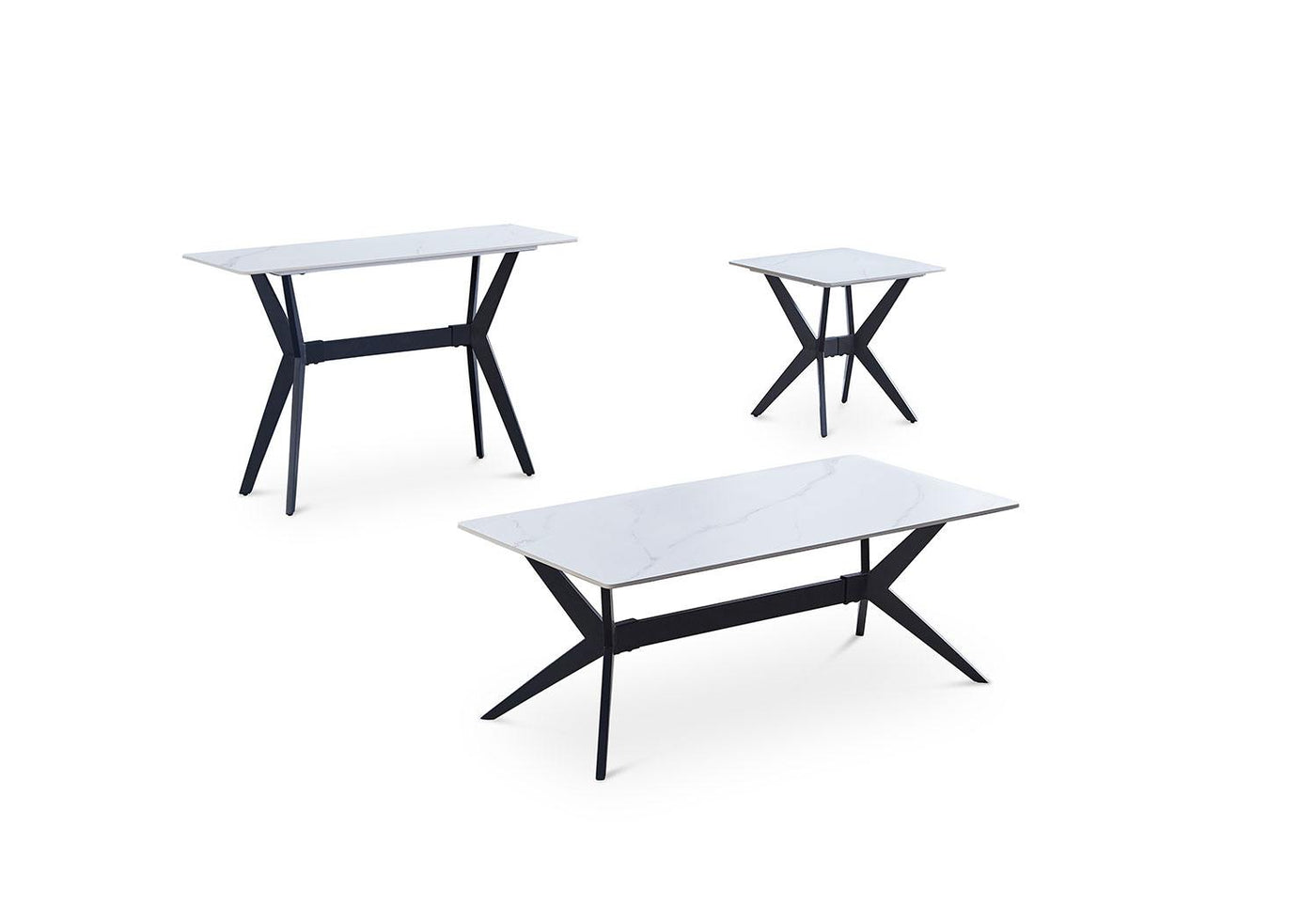 Kalani 47" Sofa Table - White Sintered Stone & Black Metal