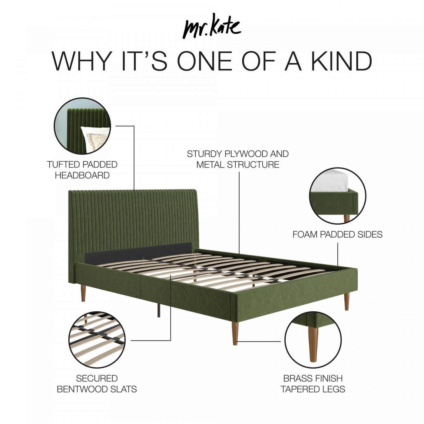 Daphne Upholstered Full Bed - Olive Green Velvet