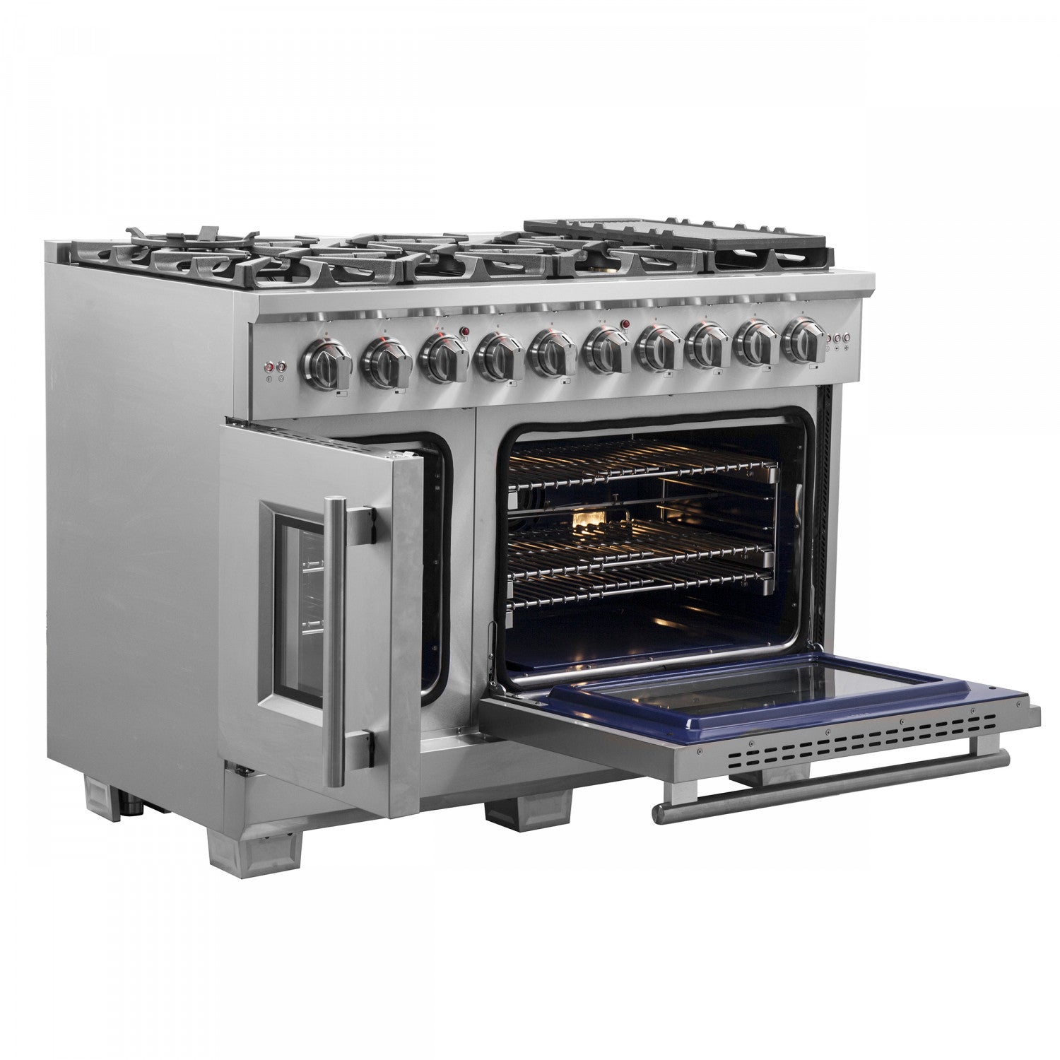 Forno Capriasca 48" Stainless Steel Freestanding Double Oven Gas Range with Air Fry (6.58 Cu. Ft.) - FFSGS6460-48