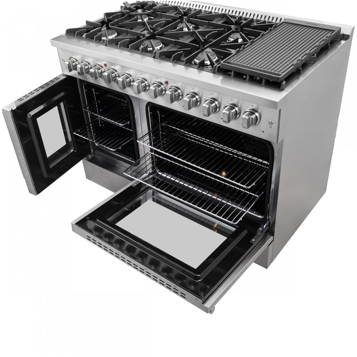 Forno Galiano 48" Stainless Steel French Door Freestanding Dual Fuel Double Oven Range (6.58 Cu. Ft.) - FFSGS6356-48