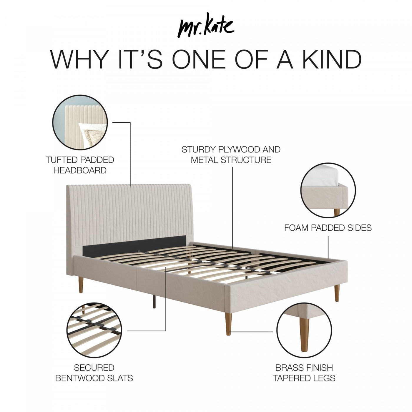 Daphne Upholstered Full Bed - Ivory Velvet