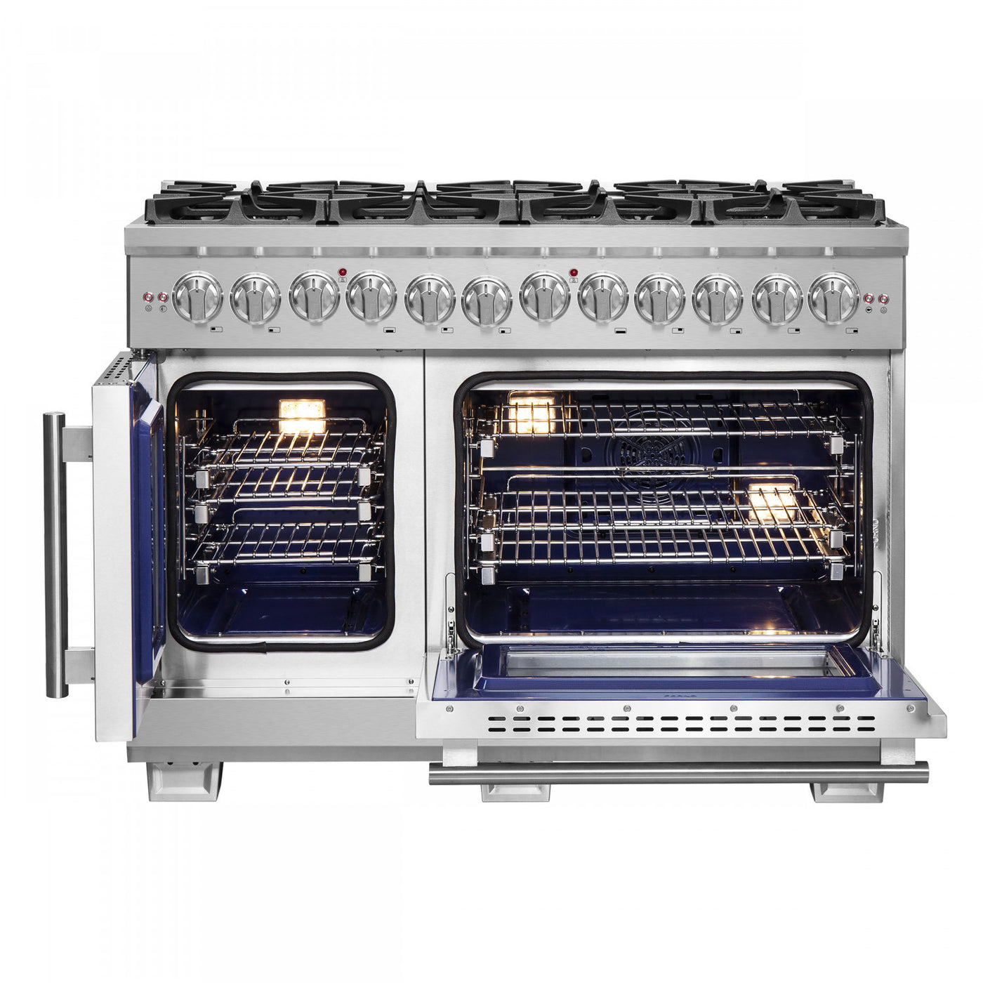 Forno Capriasca 48" Stainless Steel Freestanding Dual Fuel Double Oven Range with Air Fry (6.58 Cu. Ft.) - FFSGS6387-48