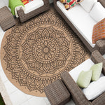 Avanos Medallion Indoor/Outdoor Rug - 6ft Round - Beige/Black