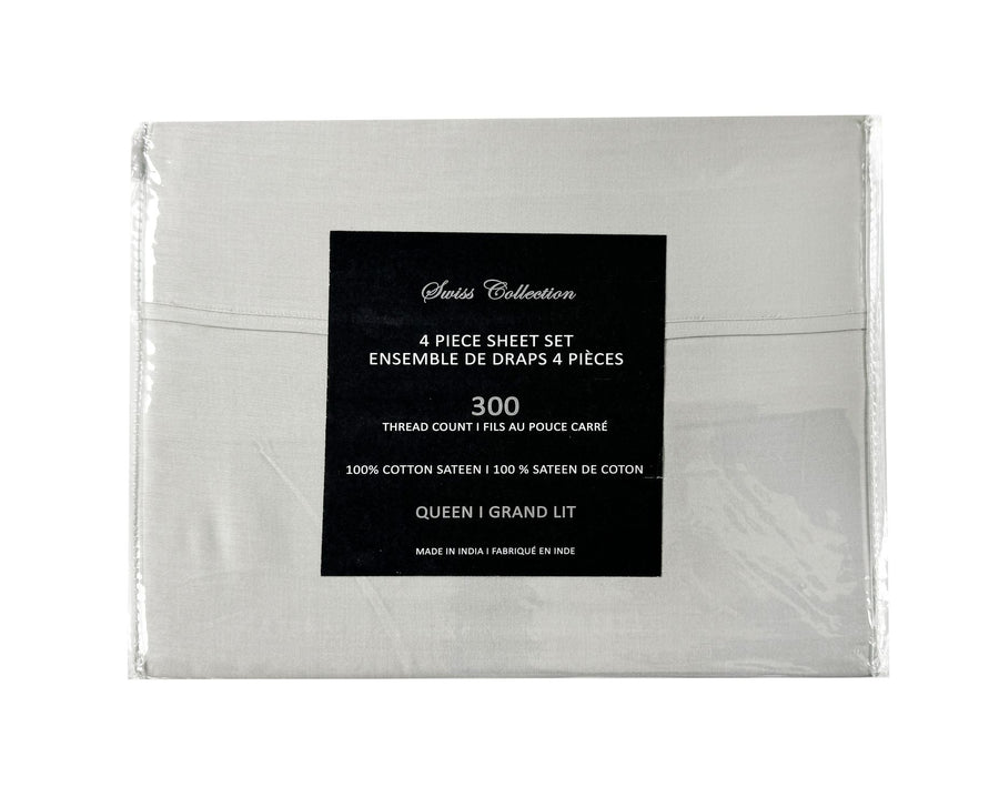 Cotton House 100% Cotton King Sheet Set - 300 Thread Count Light Grey