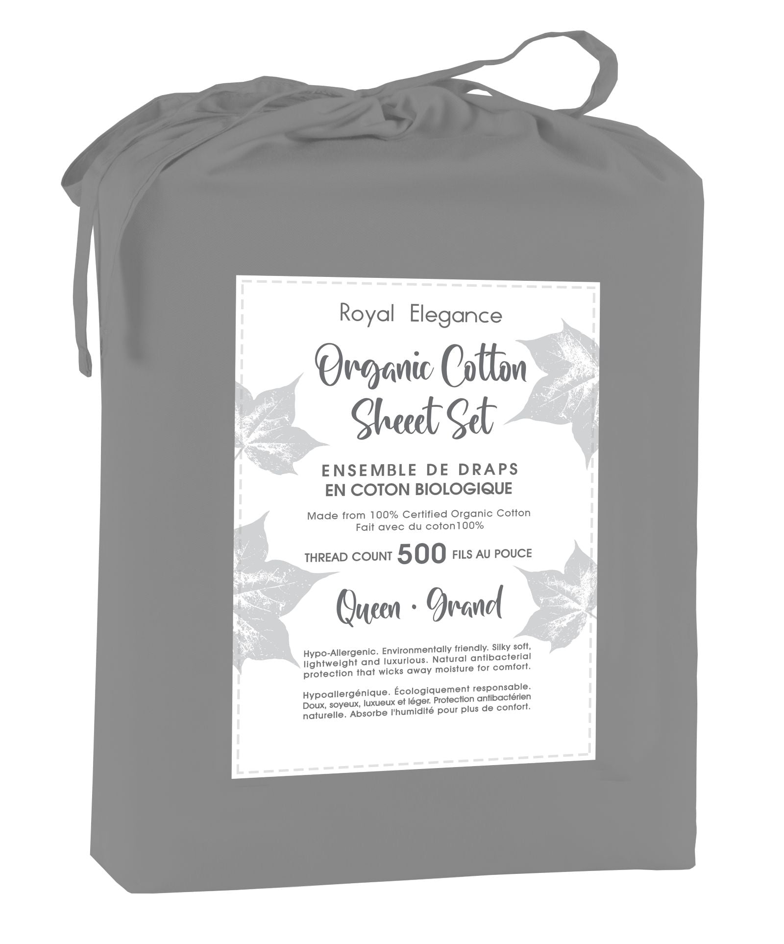 Cotton House 100% Organic Cotton King Sheet Set - 500 Thread Count Charcoal