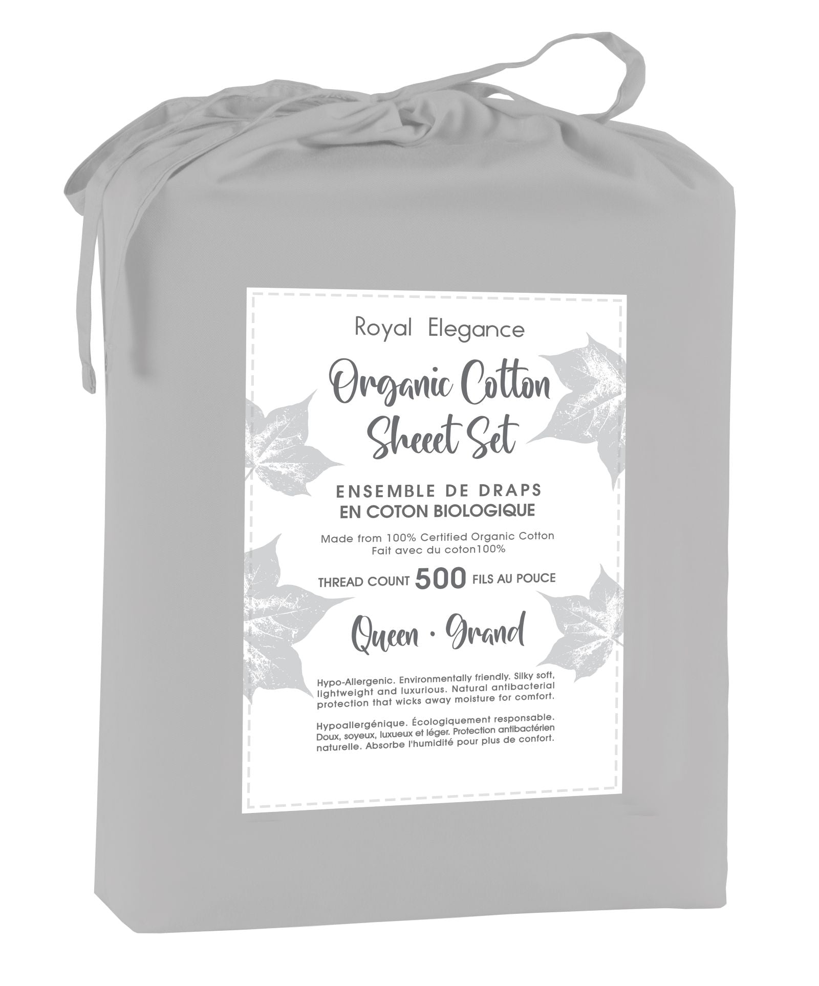 Cotton House 100% Organic Cotton Queen Sheet Set - 500 Thread Count Silver