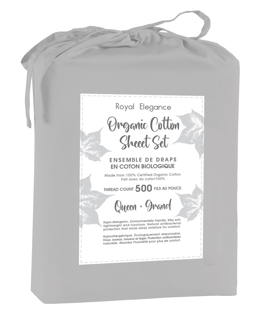 Cotton House 100% Organic Cotton Queen Sheet Set - 500 Thread Count Silver