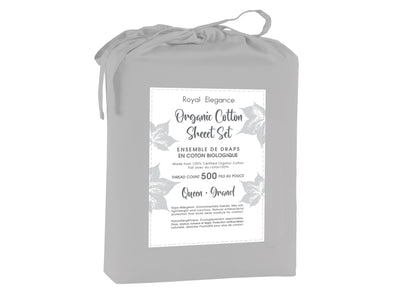 Cotton House 100% Organic Cotton King Sheet Set - 500 Thread Count Silver