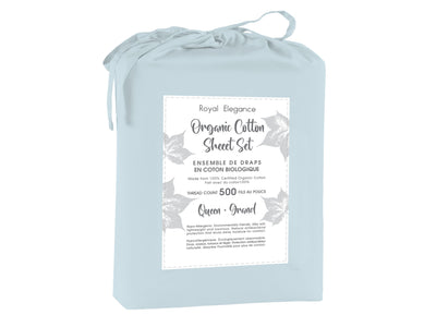 Cotton House 100% Organic Cotton King Sheet Set - 500 Thread Count Light Blue