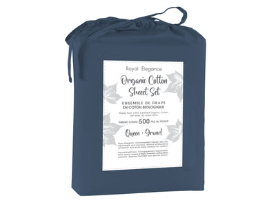 Cotton House 100% Organic Cotton King Sheet Set - 500 Thread Count Navy