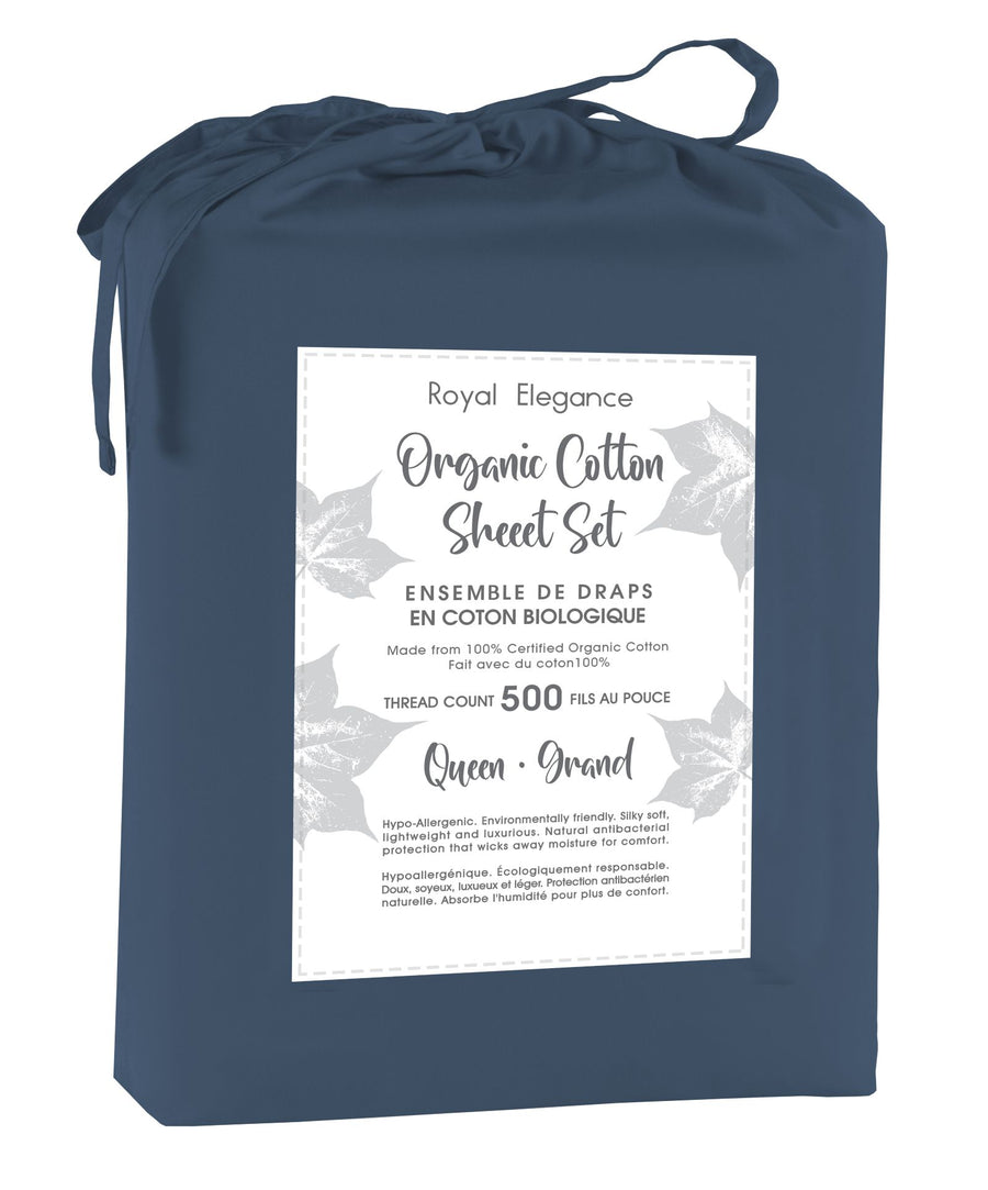 Cotton House 100% Organic Cotton King Sheet Set - 500 Thread Count Navy