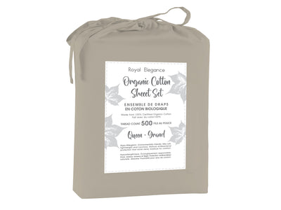 Cotton House 100% Organic Cotton Queen Sheet Set - 500 Thread Count Taupe