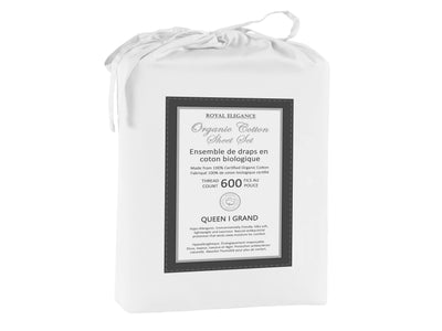 Cotton House 100% Organic Cotton Queen Sheet Set - 600 Thread Count White