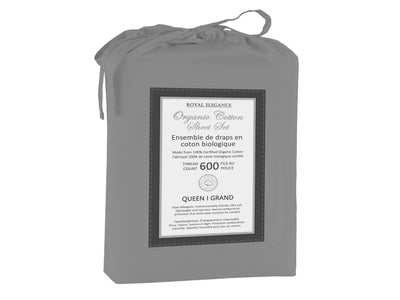 Cotton House 100% Organic Cotton Queen Sheet Set - 600 Thread Count Charcoal