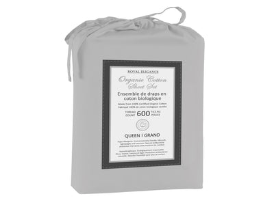 Cotton House 100% Organic Cotton King Sheet Set - 600 Thread Count Silver