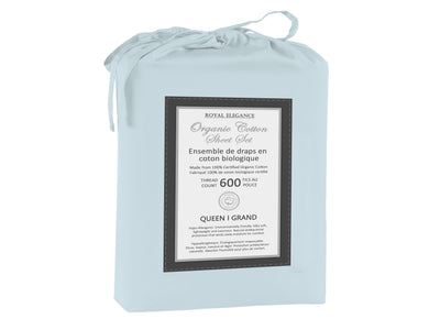 Cotton House 100% Organic Cotton King Sheet Set - 600 Thread Count Blue