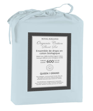 Cotton House 100% Organic Cotton King Sheet Set - 600 Thread Count Blue