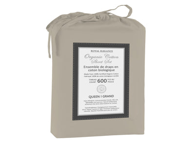 Cotton House 100% Organic Cotton Queen Sheet Set - 600 Thread Count Beige
