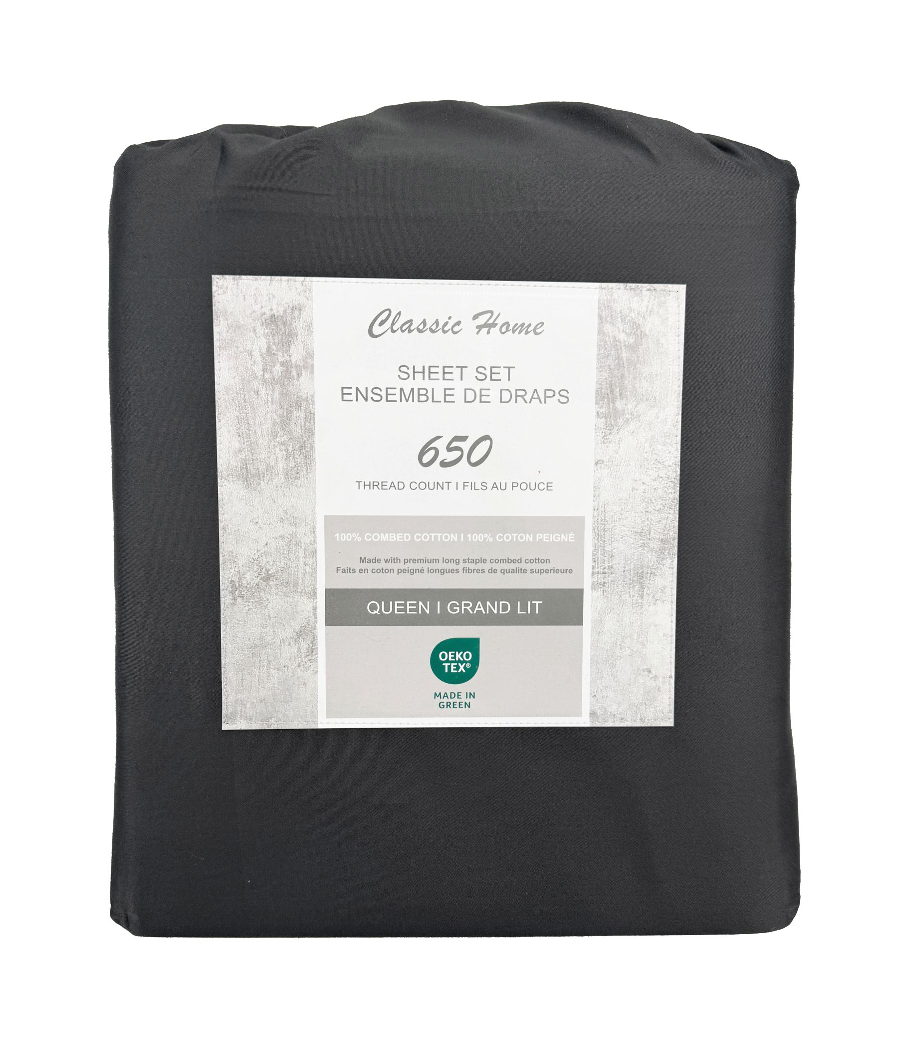 Cotton House 100% Combed Cotton Queen Sheet Set - 650 Thread Count Charcoal