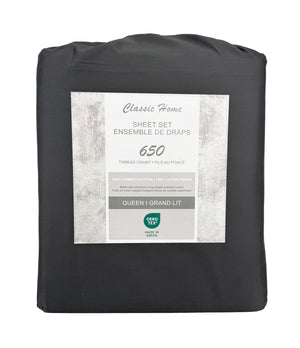 Cotton House 100% Combed Cotton King Sheet Set - 650 Thread Count Charcoal