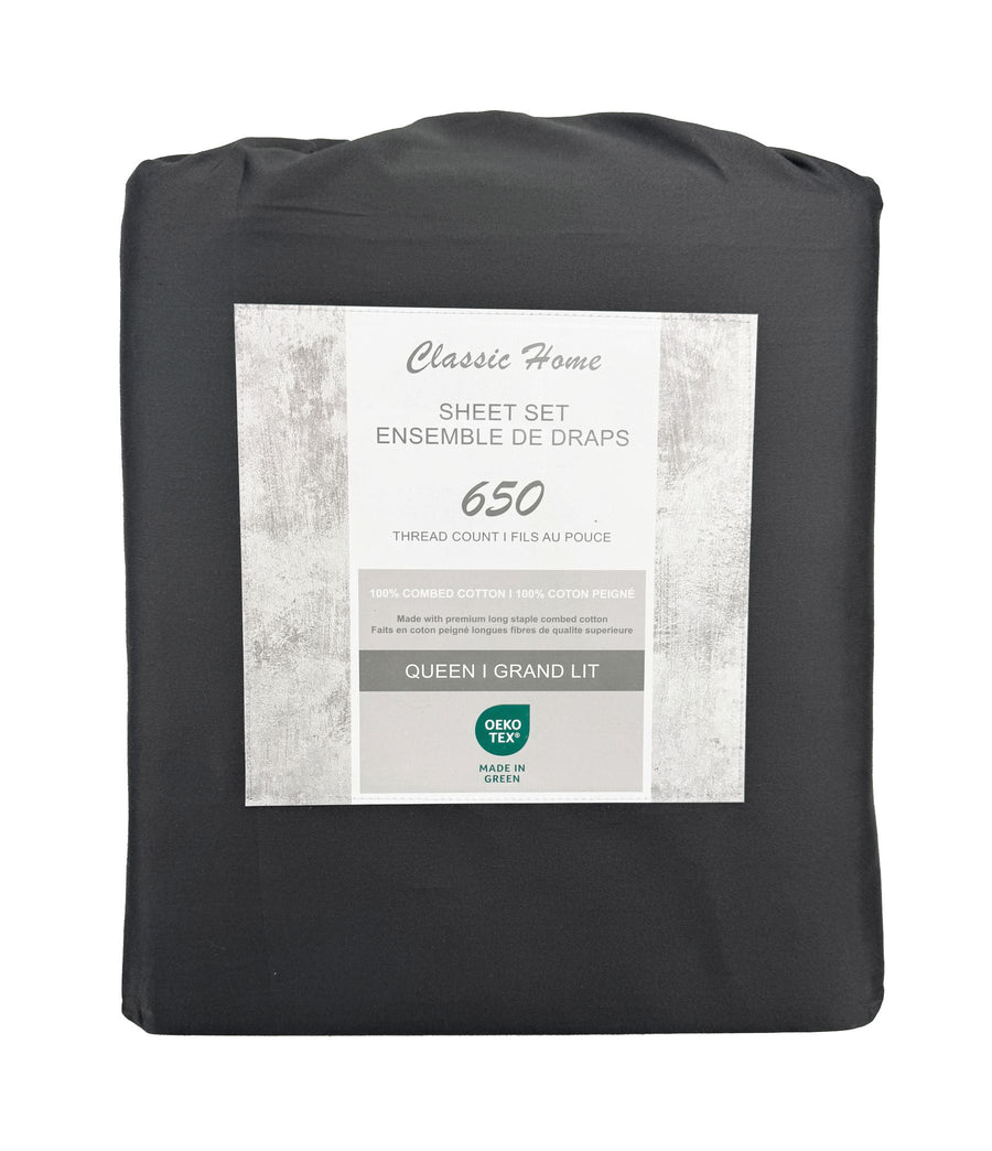 Cotton House 100% Combed Cotton King Sheet Set - 650 Thread Count Charcoal