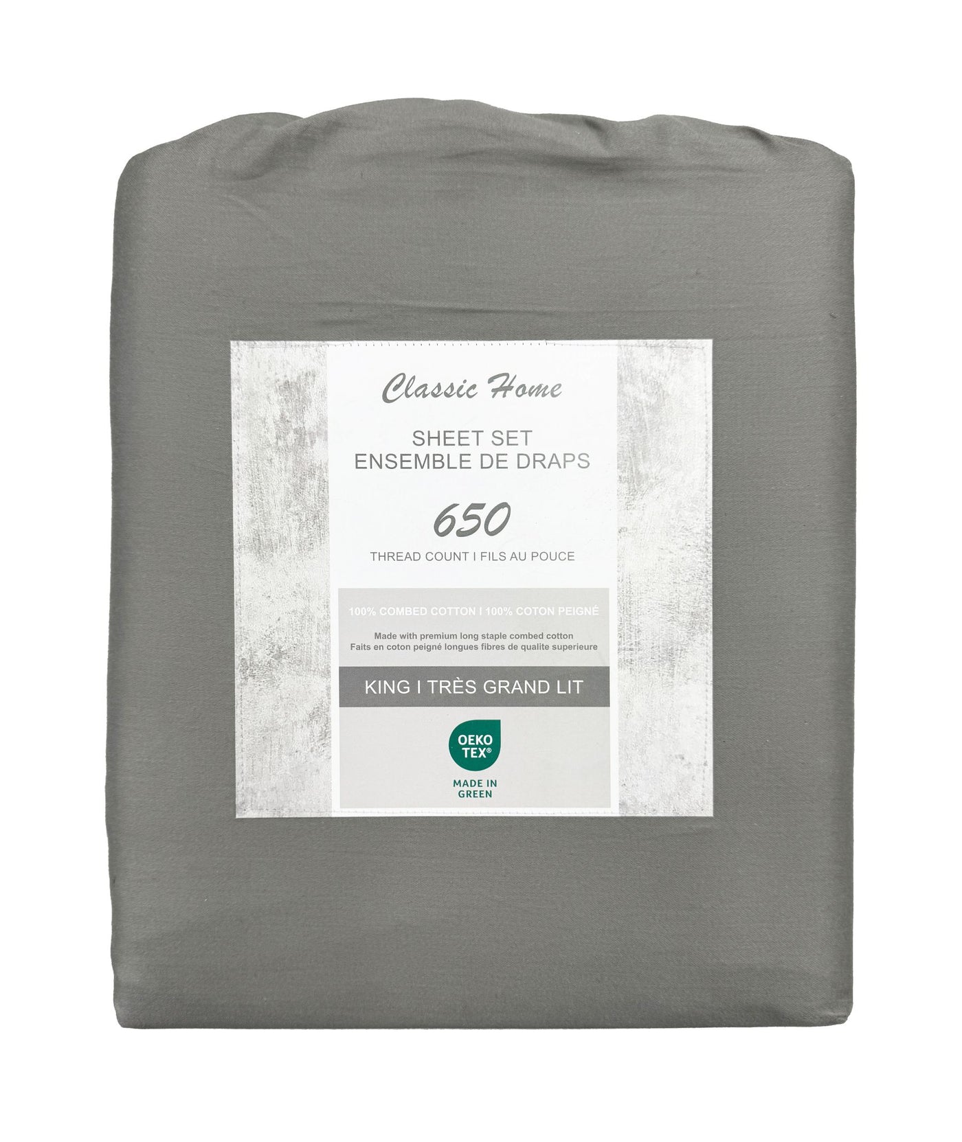 Cotton House 100% Combed Cotton King Sheet Set - 650 Thread Count Light Grey