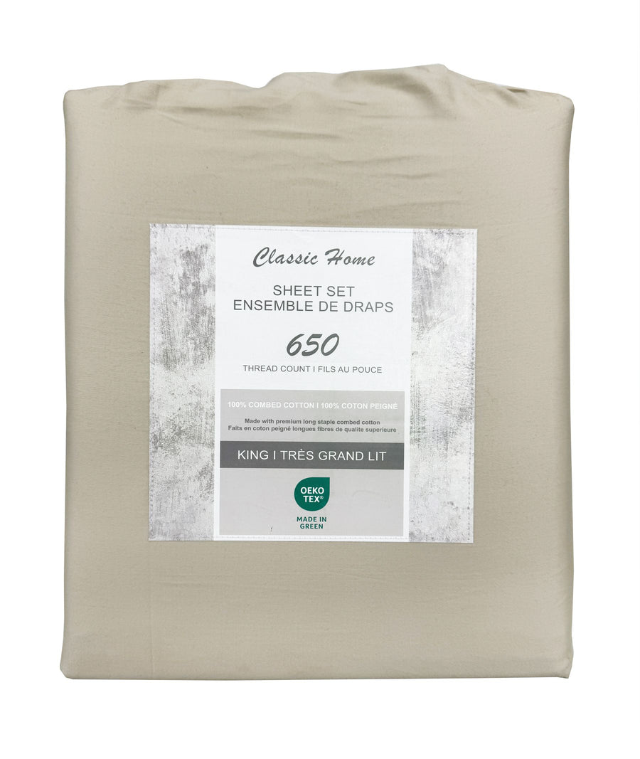 Cotton House 100% Combed Cotton King Sheet Set - 650 Thread Count Beige